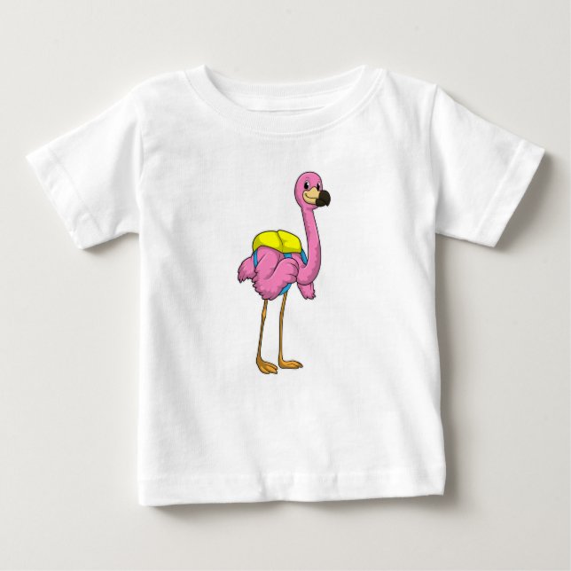 Camiseta De Bebé Flamingo como alumno con bolso escolar (Anverso)