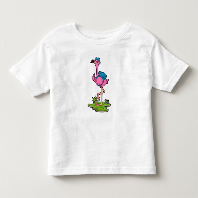 Camiseta De Bebé Flamingo como excursionista con mochila (Anverso)