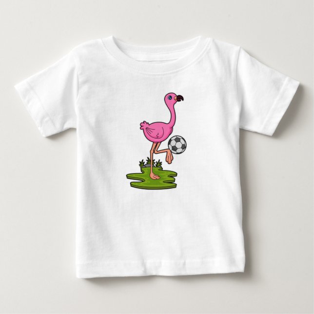 Camiseta De Bebé Flamingo como jugador de fútbol con fútbol (Anverso)