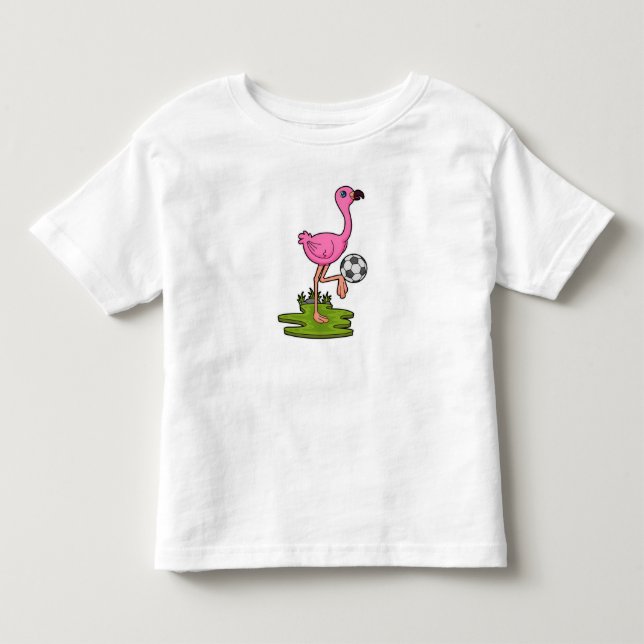 Camiseta De Bebé Flamingo como jugador de fútbol con fútbol (Anverso)
