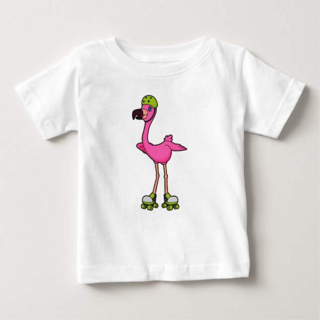 Camiseta De Bebé Flamingo como patinador con patines y casco (Anverso)