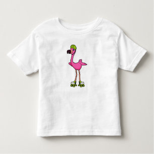 Camiseta De Bebé Flamingo como patinador con patines y casco