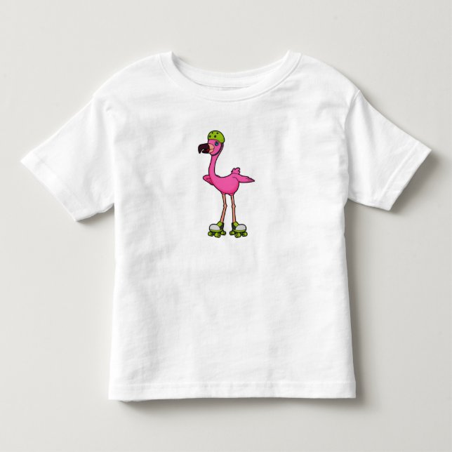 Camiseta De Bebé Flamingo como patinador con patines y casco (Anverso)
