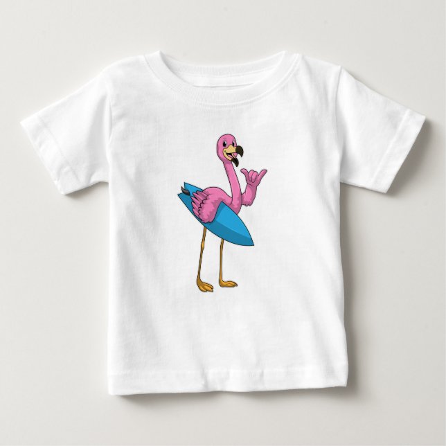 Camiseta De Bebé Flamingo como surfista con Surfboard (Anverso)