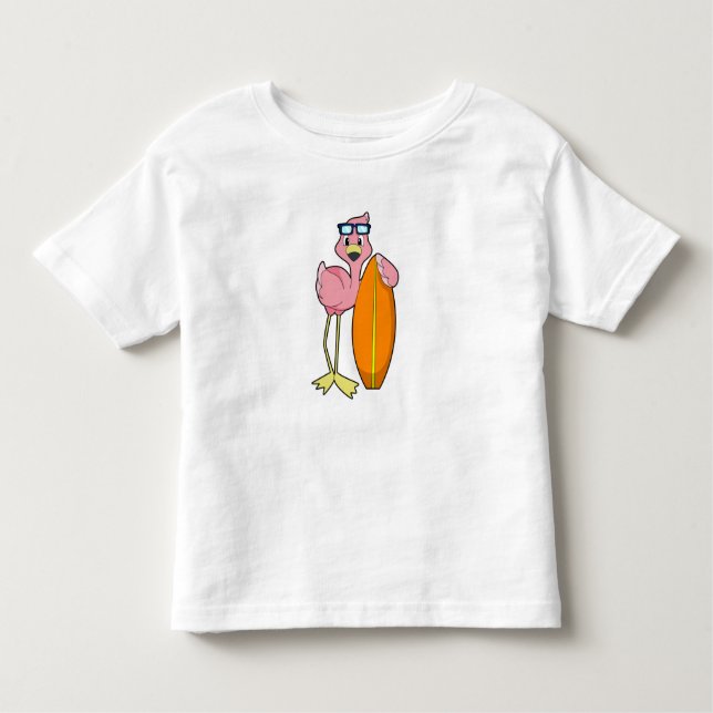 Camiseta De Bebé Flamingo como surfista con Surfboard.PNG (Anverso)