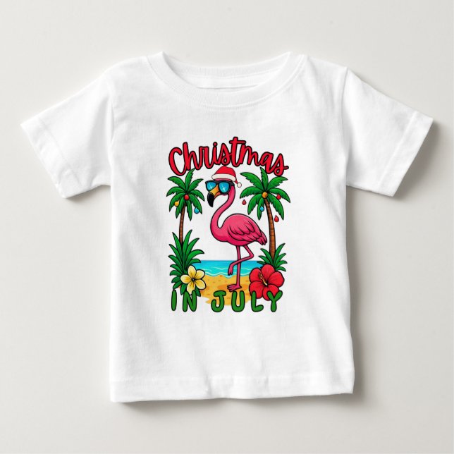 Camiseta De Bebé Flamingo de Navidad en Julio (Anverso)