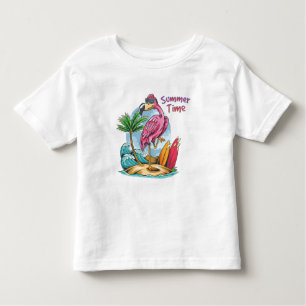 Camiseta De Bebé Flamingo De Verano En La Vintage De La Playa