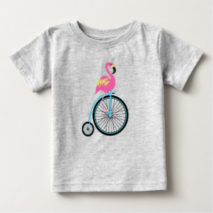 Camiseta De Bebé Flamingo en la bicicleta Penny Farthing