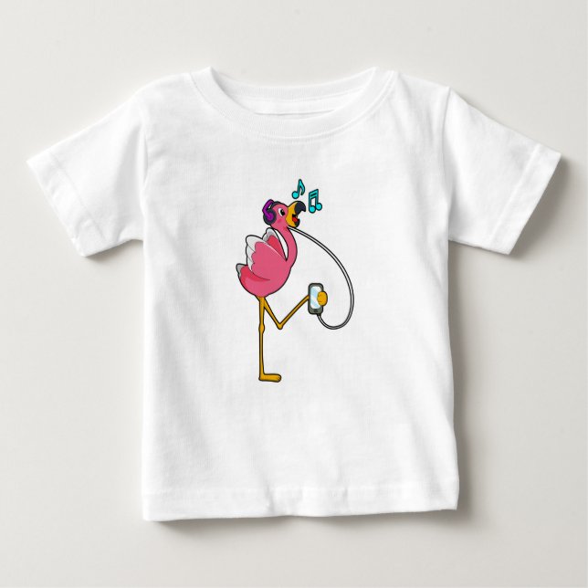 Camiseta De Bebé Flamingo en Music with Headphone (Anverso)