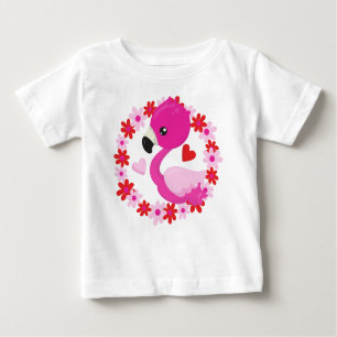 Camiseta De Bebé Flamingo, Flamingo Rosa, Ave, Flores, Corazón