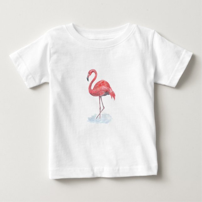 Camiseta De Bebé Flamingo rosa, acuarela. (Anverso)