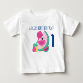 Camiseta De Bebé Flamingo rosa con frutas primer cumpleaños