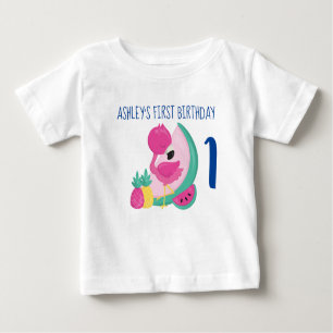 Camiseta De Bebé Flamingo rosa con frutas primer cumpleaños