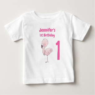 Camiseta De Bebé Flamingo rosa lindo primer cumpleaños