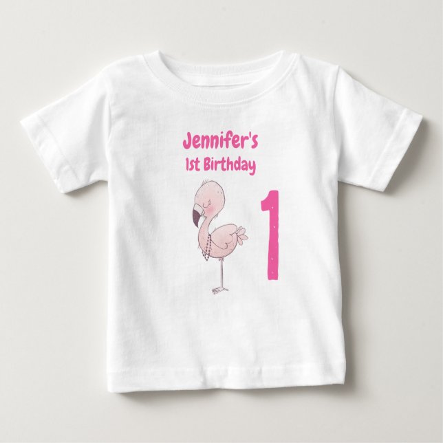Camiseta De Bebé Flamingo rosa lindo primer cumpleaños (Anverso)