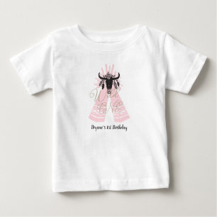 Camiseta De Bebé Flechas de tipi rosa y negro Boho Chic salvaje UNO