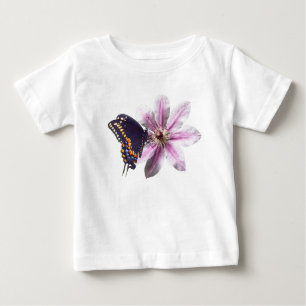 Camiseta De Bebé Flor de clematis y mariposa de cerda negra