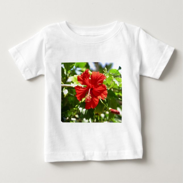 Camiseta De Bebé Flor de Hibiscus en Hawaii Roja brillante (Anverso)