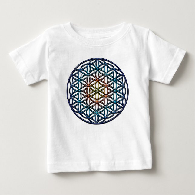 Camiseta De Bebé Flor de la vida (pendiente azul amarillo-naranja) (Anverso)