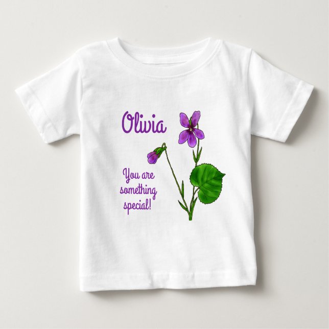Camiseta De Bebé Flor de nacimiento de febrero acuarela Violeta Min (Anverso)