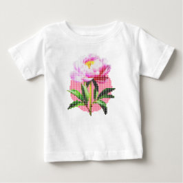 Camiseta De Bebé Flor de Peonía Rosa con Mosaico de Puntos