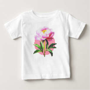 Camiseta De Bebé Flor de Peonía Rosa con Mosaico de Puntos