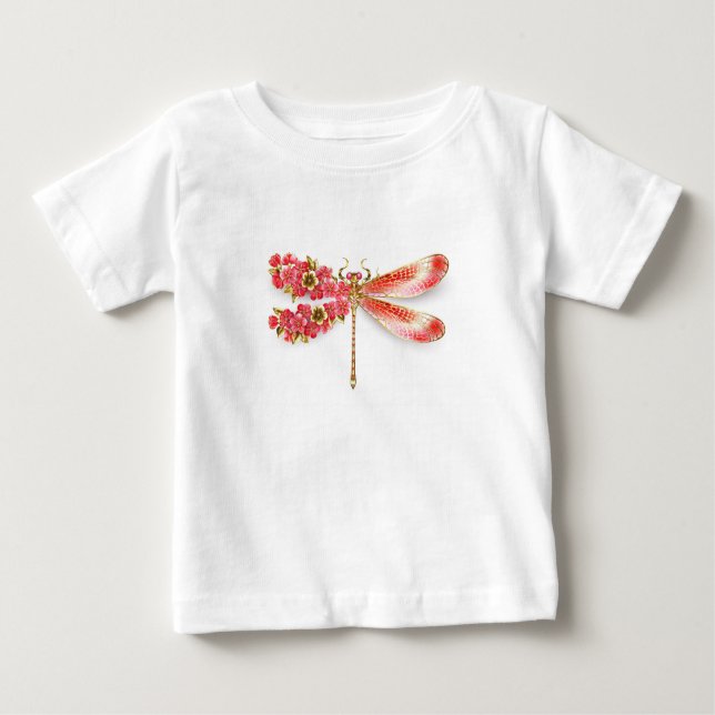Camiseta De Bebé Flor libélula con sakura de joyas (Anverso)