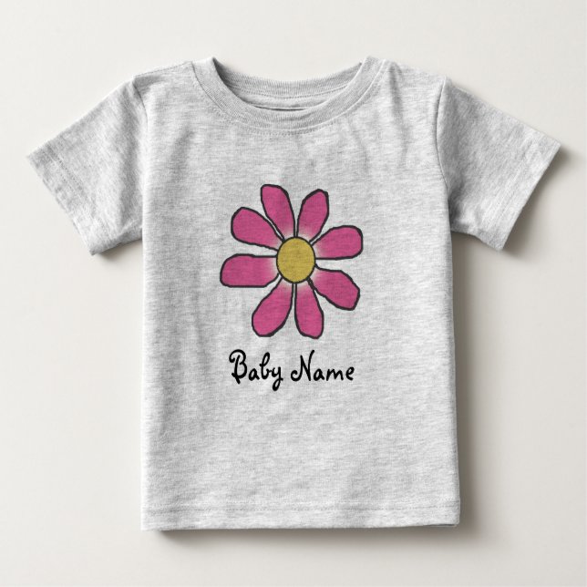 Camiseta De Bebé Flor rosa dulce con nombre de bebé Personalizado (Anverso)