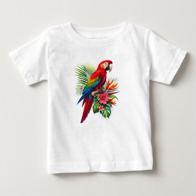 Camiseta De Bebé Flor tropical de macao rojo (Anverso)