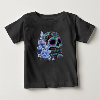 Camiseta De Bebé Floral Azul Floral Black Sugar Skull Day Of The De