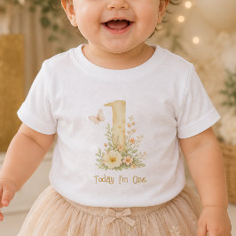 Camiseta De Bebé Floral Beige One First Birthday Baby T-Shirt