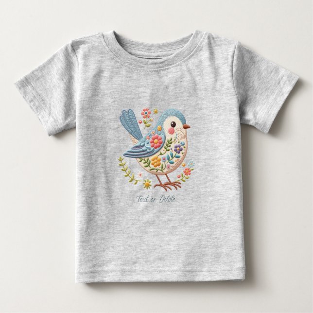 Camiseta de bebé Floral Blue Little Bird (Anverso)