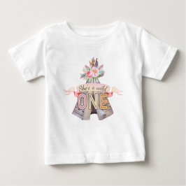 Camiseta De Bebé Floral Boho Tribal Teepee Wild One First Birthday