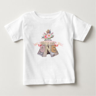 Camiseta De Bebé Floral Boho Tribal Teepee Wild One First Birthday