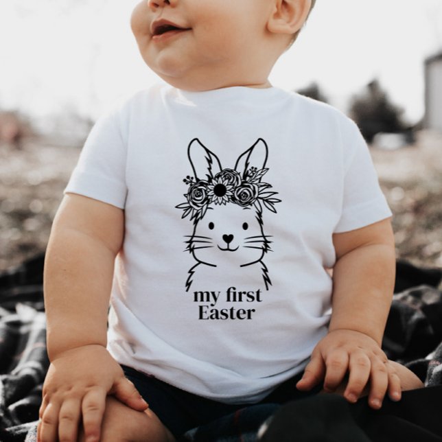 Camiseta De Bebé Floral Bunny My First Easter Baby Tshirt (Subido por el creador)