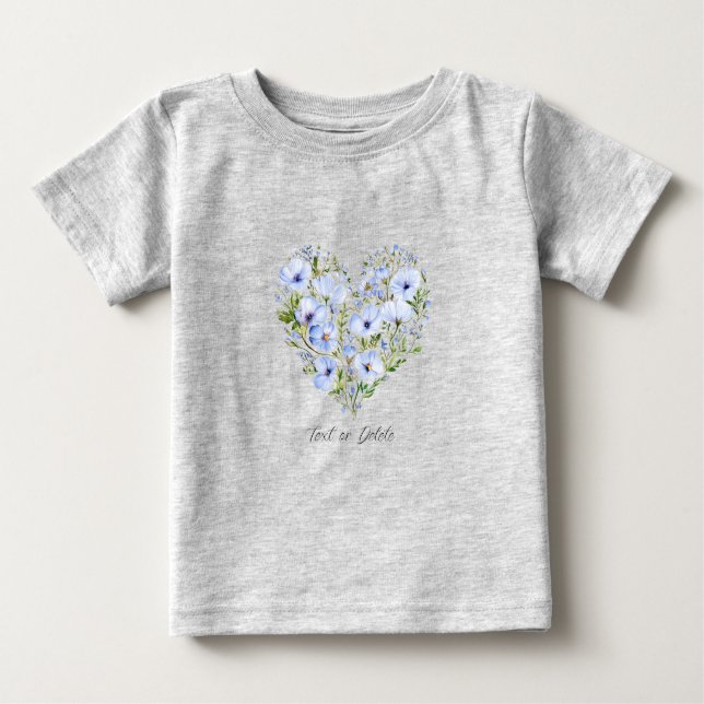 Camiseta de bebé floral corazón azul (Anverso)