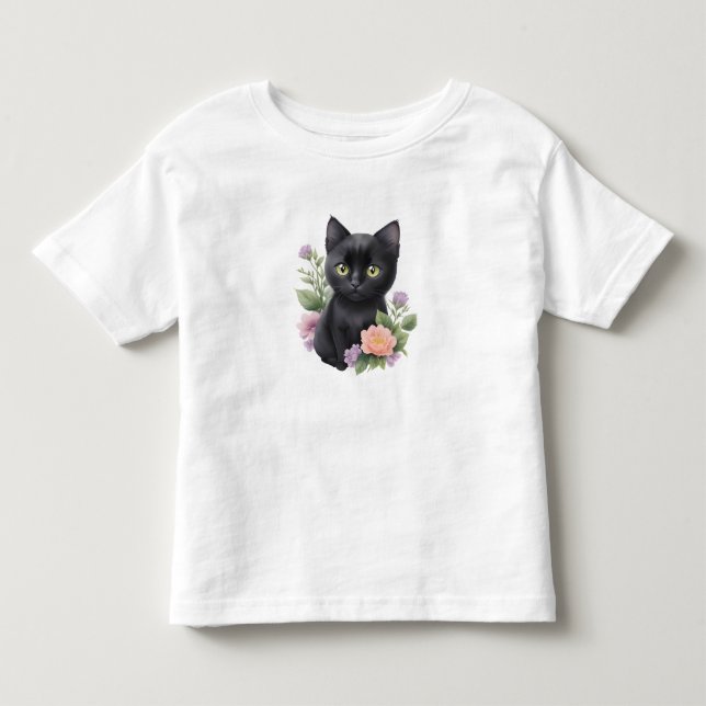Camiseta De Bebé Floral cúrcuma de gato negro (Anverso)