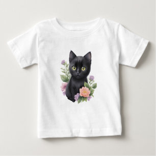 Camiseta De Bebé Floral cúrcuma de gato negro