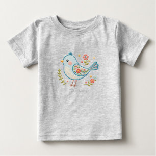 Camiseta de bebé floral de pajarito azul
