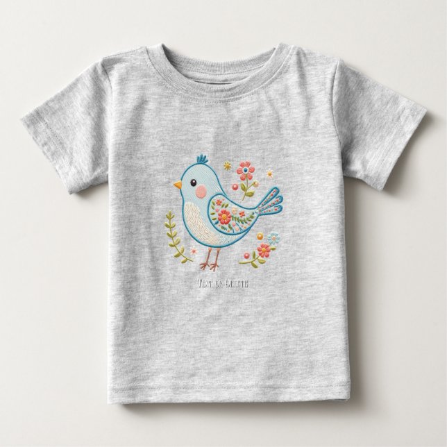 Camiseta de bebé floral de pajarito azul (Anverso)