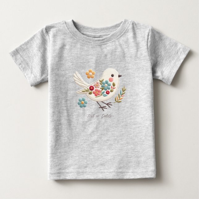 Camiseta de bebé floral de pajarito blanco (Anverso)