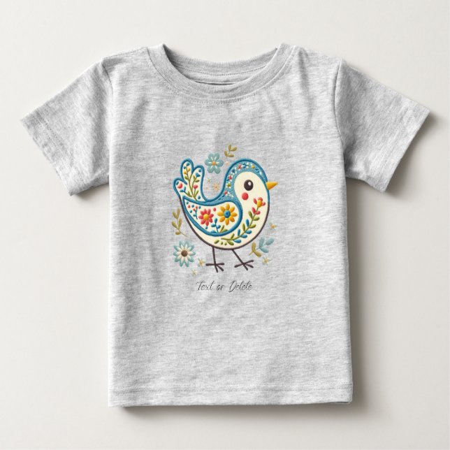 Camiseta de bebé floral de pájaro azul (Anverso)