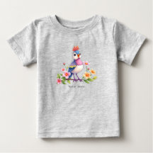Camiseta de bebé floral de pájaro azul rosa linda
