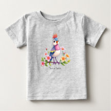 Camiseta de bebé floral de pájaro azul rosa lindo