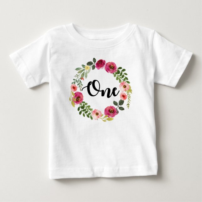 Camiseta De Bebé Floral de primer cumpleaños (Anverso)
