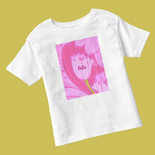 Camiseta De Bebé Floral de tulipano rosado con nombre
