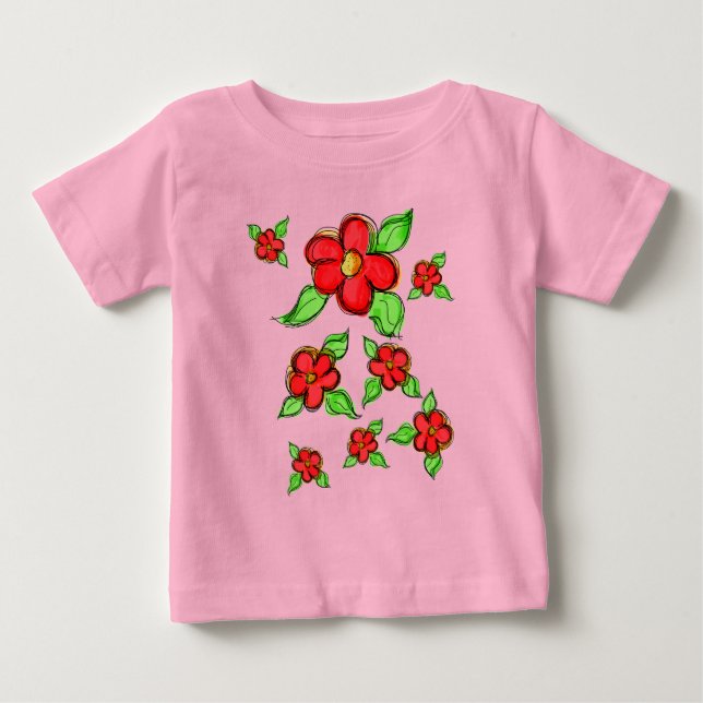Camiseta De Bebé Floral de verano rojo dulce (Anverso)