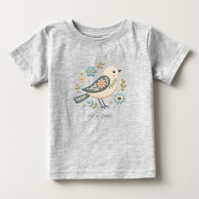 Camiseta de bebé floral pajarito verde (Anverso)