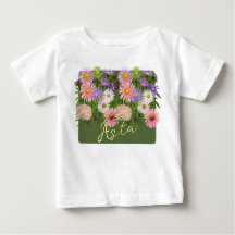 Camiseta de bebé floral rosa Asters y su nombre
