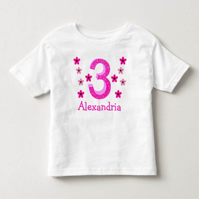 Camiseta De Bebé Floral rosa tercer cumpleaños (Anverso)